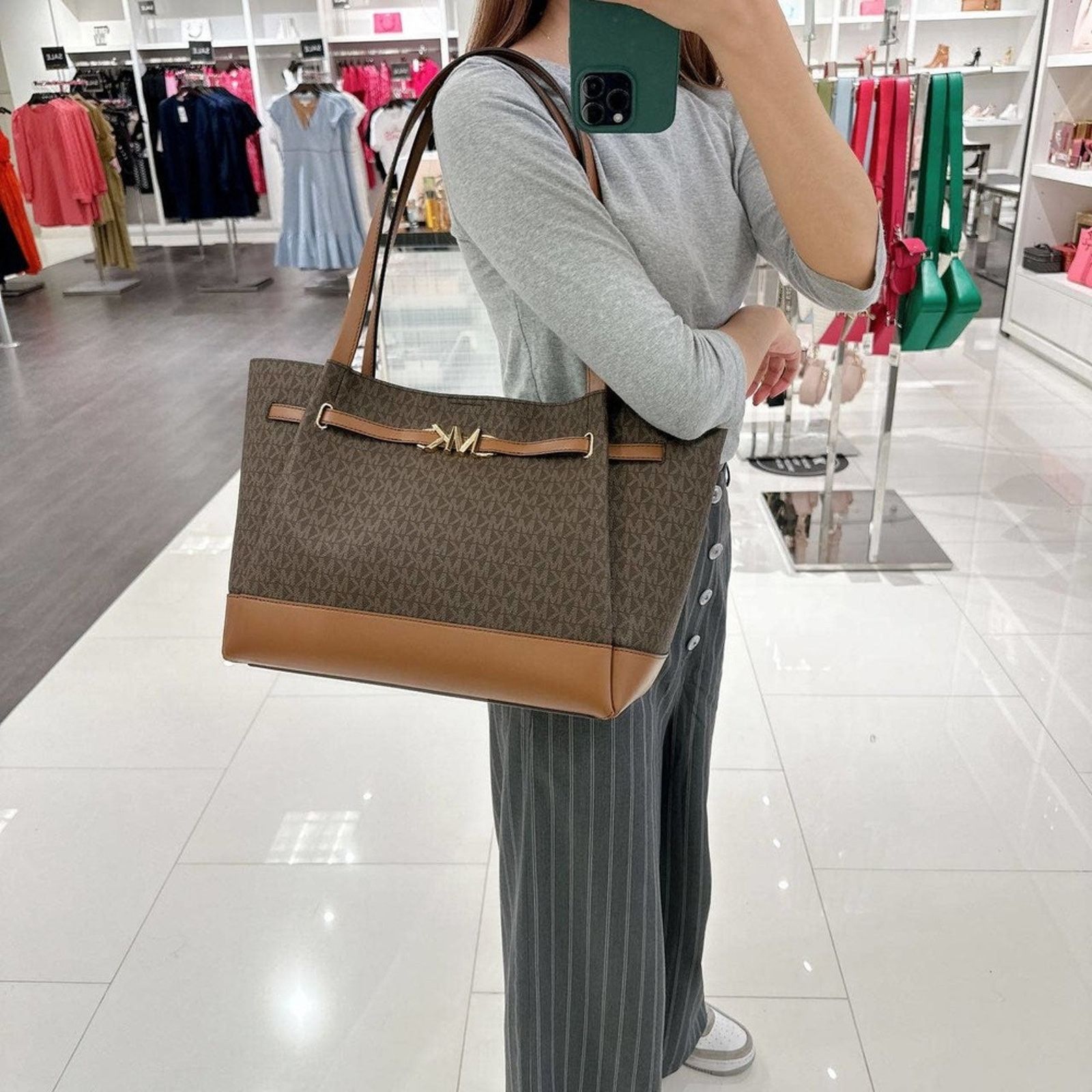 Michael Kors 35S3G6Rt3B Reed Large Logo Tote Bag In Brown, Women's