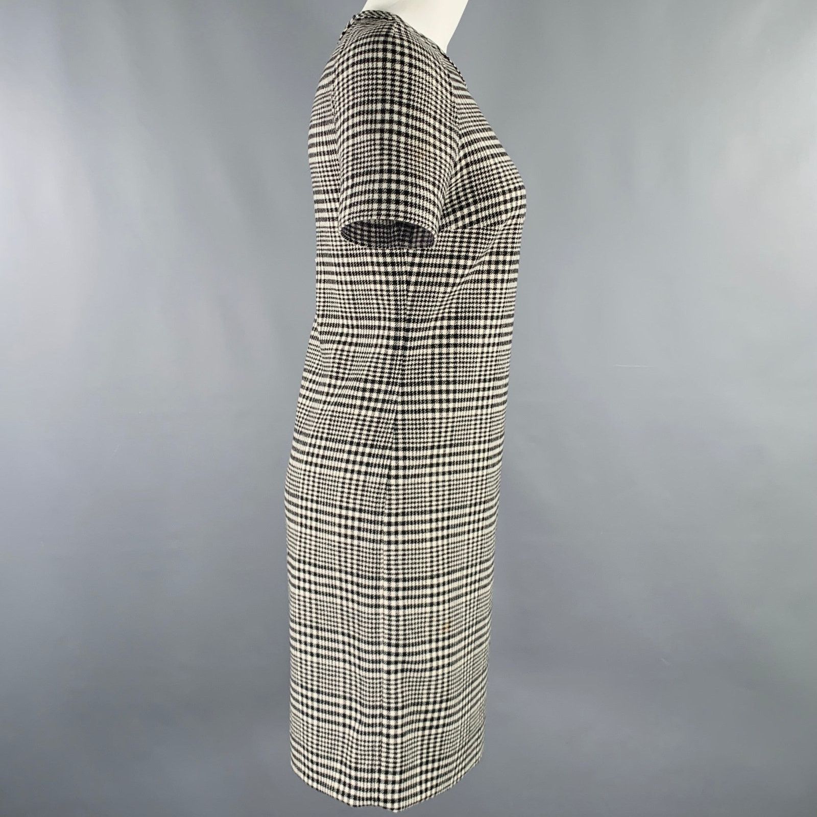 Lanvin Size 4 Black White Wool Blend Houndstooth Short Sleeve Dress Size S / US 4 / IT 40 - 3 Thumbnail