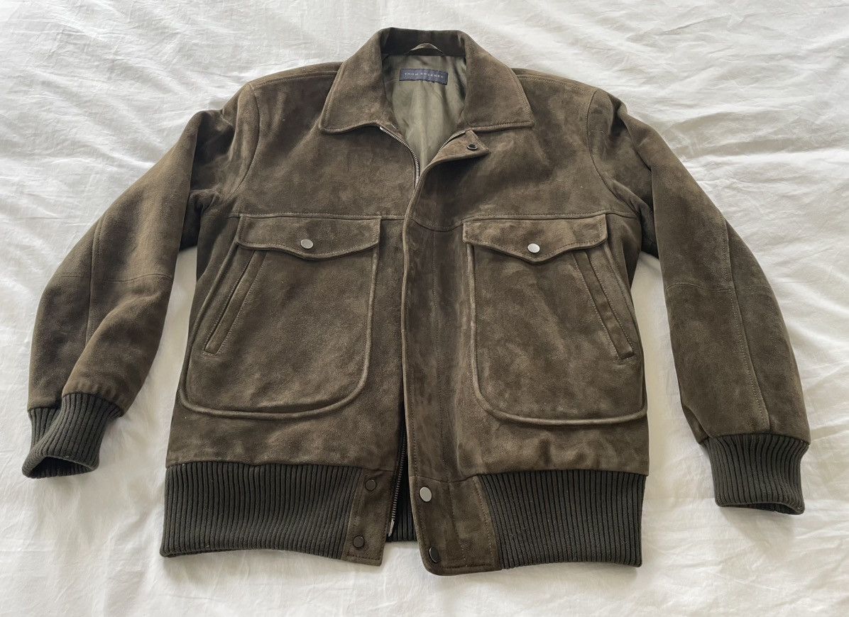 Thom Sweeney Incredible Olive Green/Brown Leather Suede Bomber Jacket Size US L / EU 52-54 / 3 - 4 Thumbnail