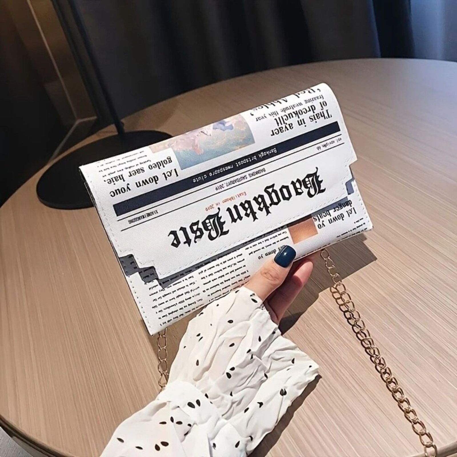 Other Chic Newspaper Print Crossbody Clutch Purse with Gold Chain Size ONE SIZE - 1 Thumbnail