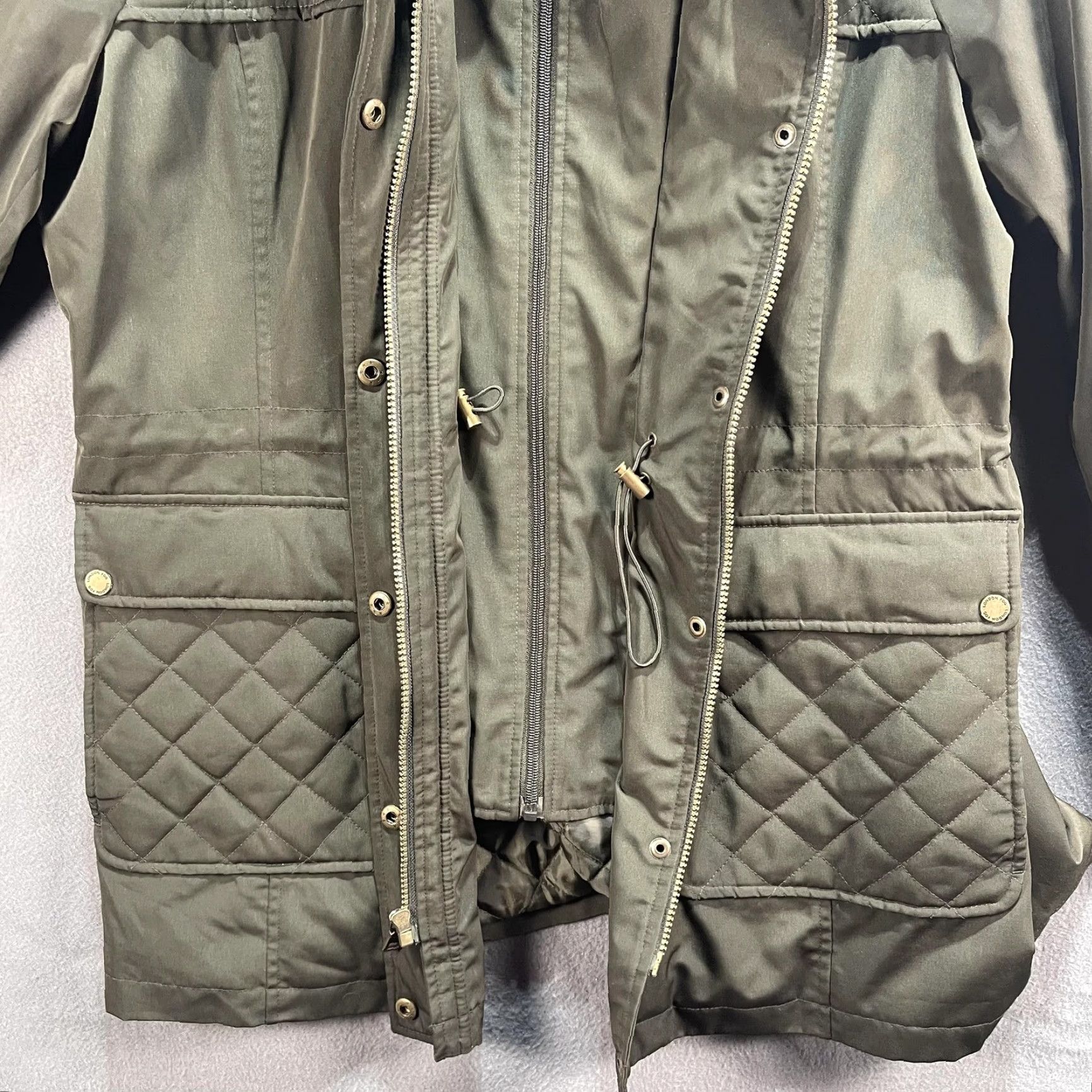 London Fog London Fog Jacket Womens Large Olive Green Quilted Utility Pockets Plaid Lining Size L / US 10 / IT 46 - 5 Thumbnail