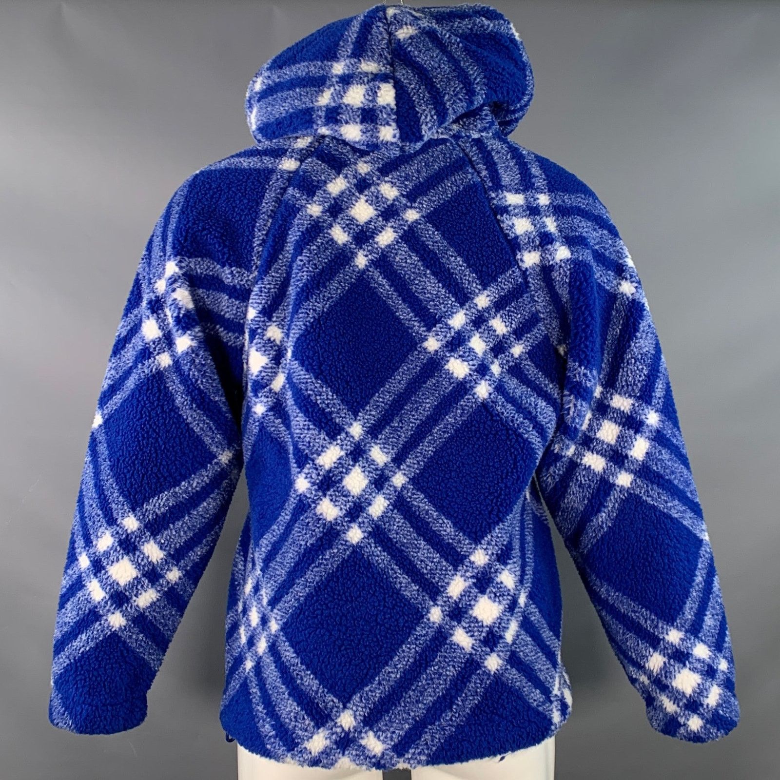 Burberry XS Blue White Plaid Acrylic Blend Fleece Hoodie Pullover Size US XS / EU 42 / 0 - 4 Thumbnail