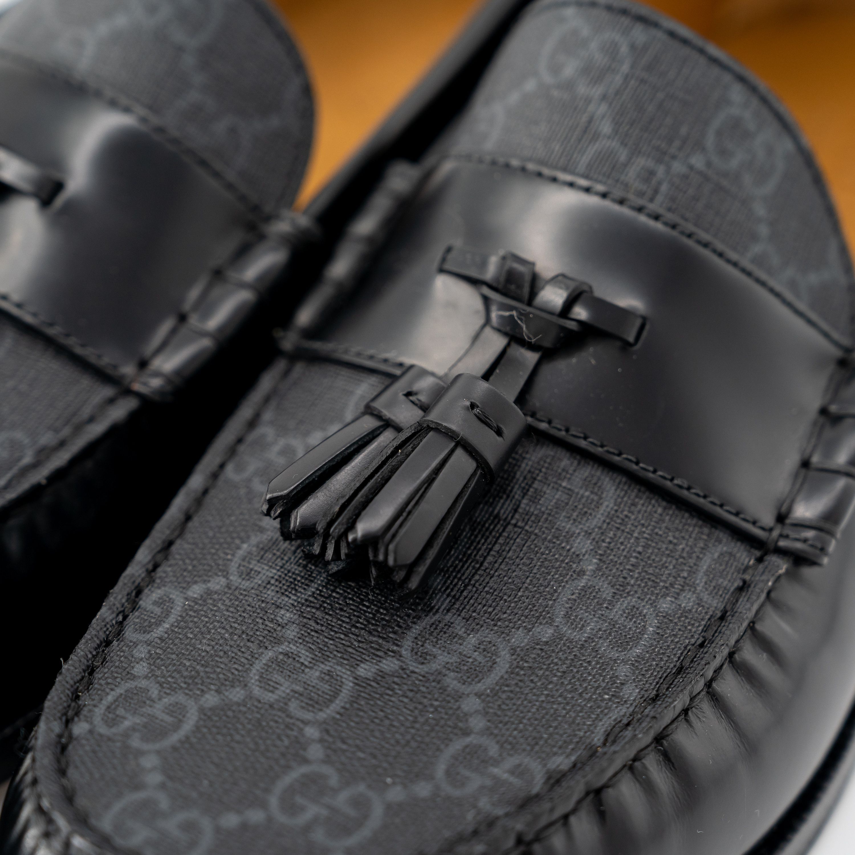 Gucci size 12.5G 13 US Gucci GG Loafer Tassel Black Leather Canvas Size US 13 / EU 46 - 5 Thumbnail