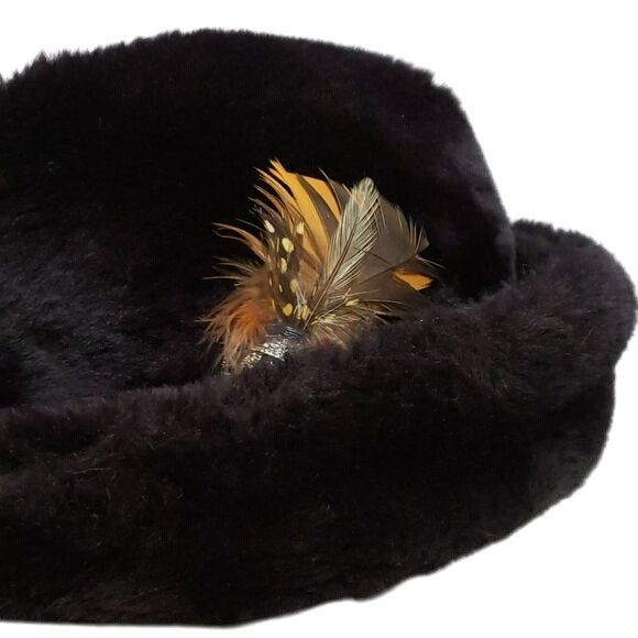 Vintage Vintage Cossack Hat Fedora Folded Hat Faux Fur Feather Size ONE SIZE - 4 Thumbnail