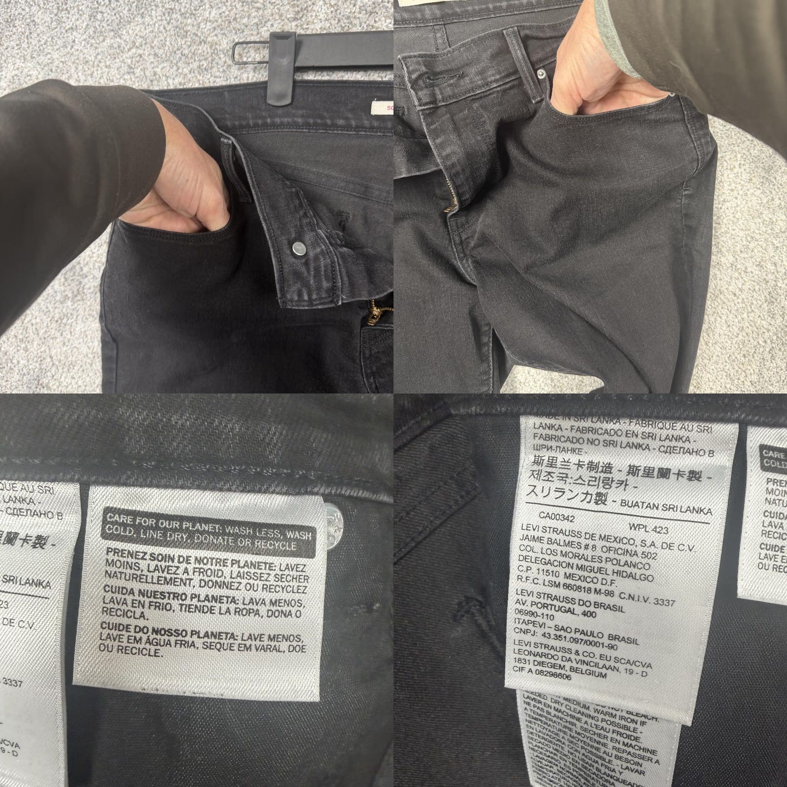Levi's Levi's 505 Straight Jeans Womens 14 35x29 Black Dark Wash Stretch Denim Mid Rise Size 36" / US 14 / IT 50 - 8 Thumbnail