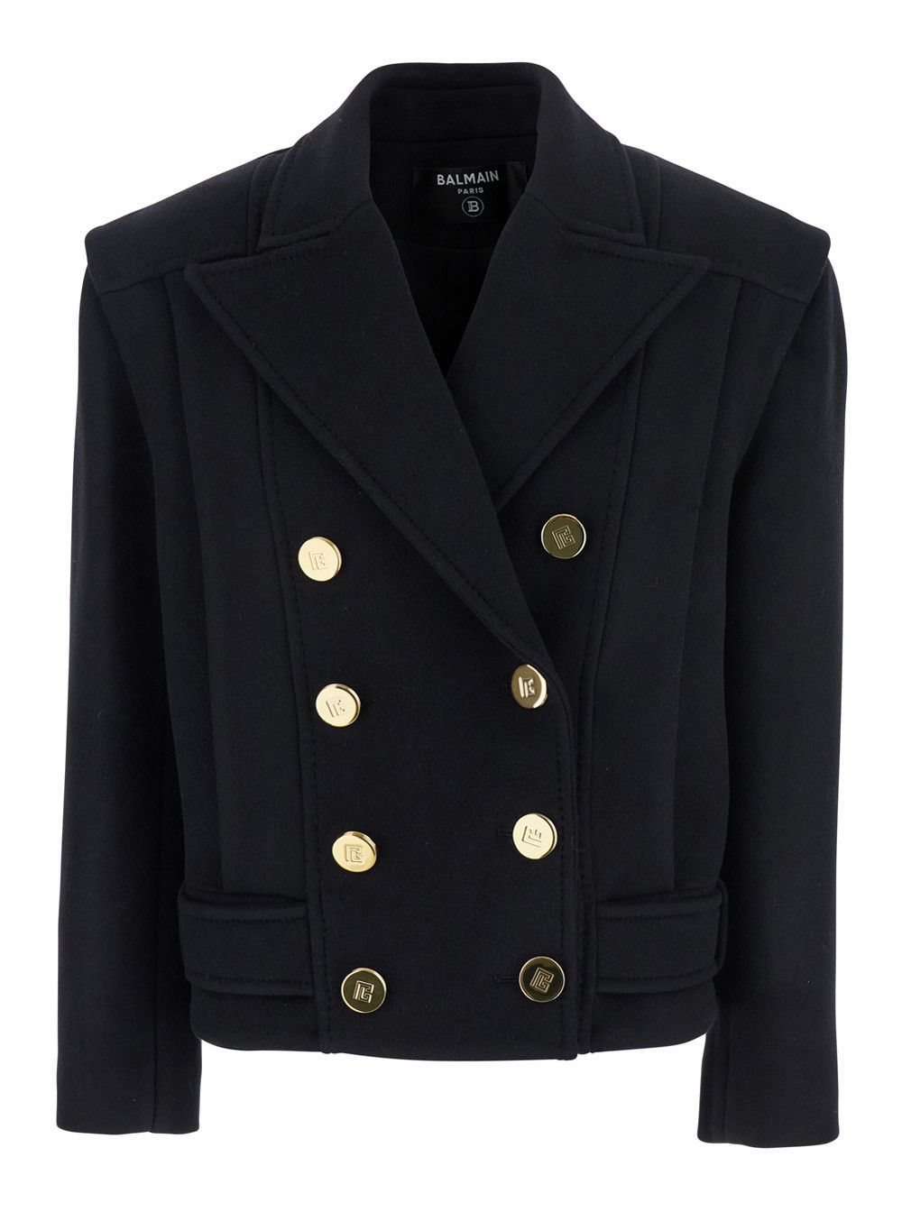 Balmain Black Jacket with Wide Lapels and Metallic Logo Buttons in Wool Woman Size M / US 6-8 / IT 42-44 - 1 Thumbnail