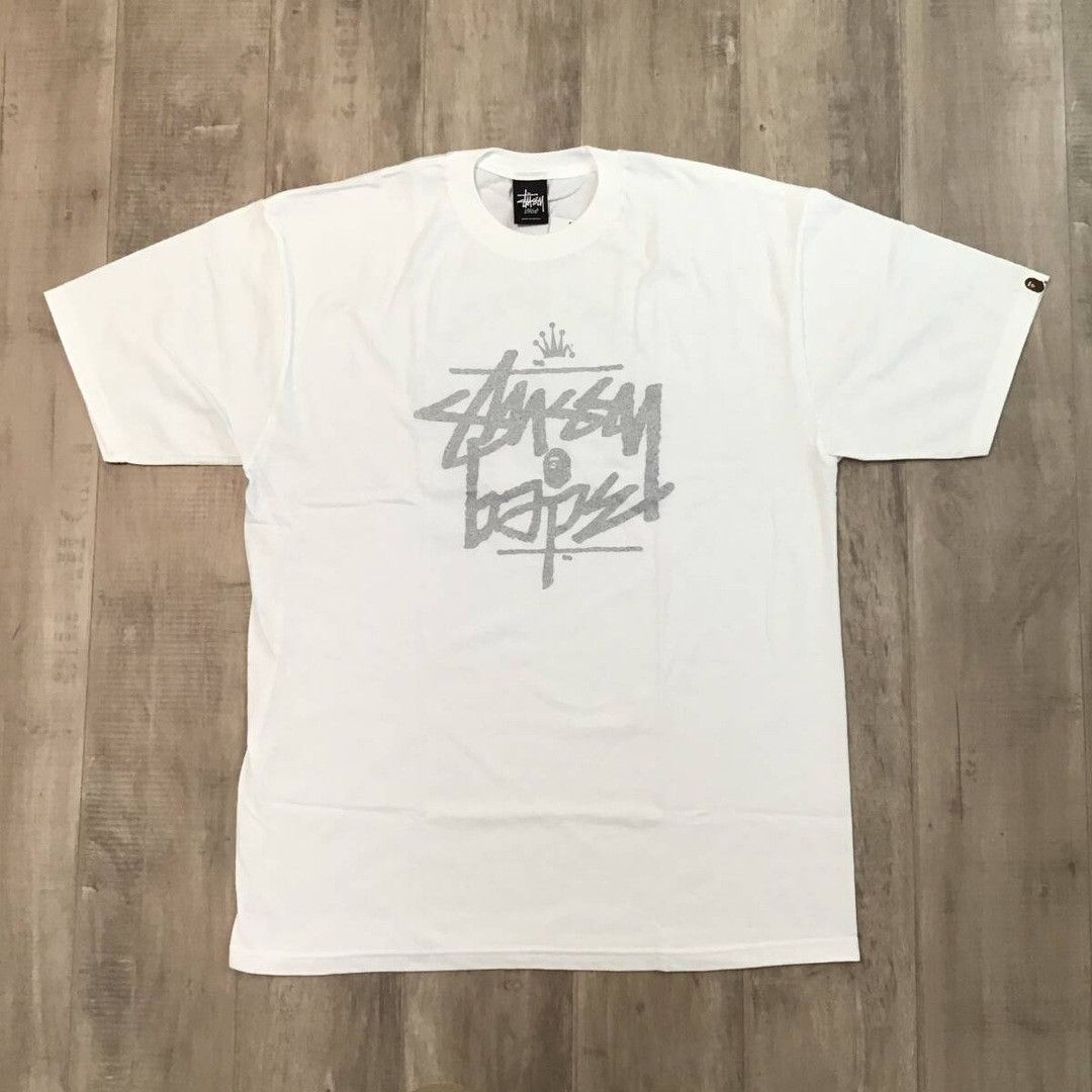 Bape × Stussy BAPE × STUSSY Silver Glitter SKULL LOGO T-shirt APE NIGO Size US L / EU 52-54 / 3 - 2 Thumbnail
