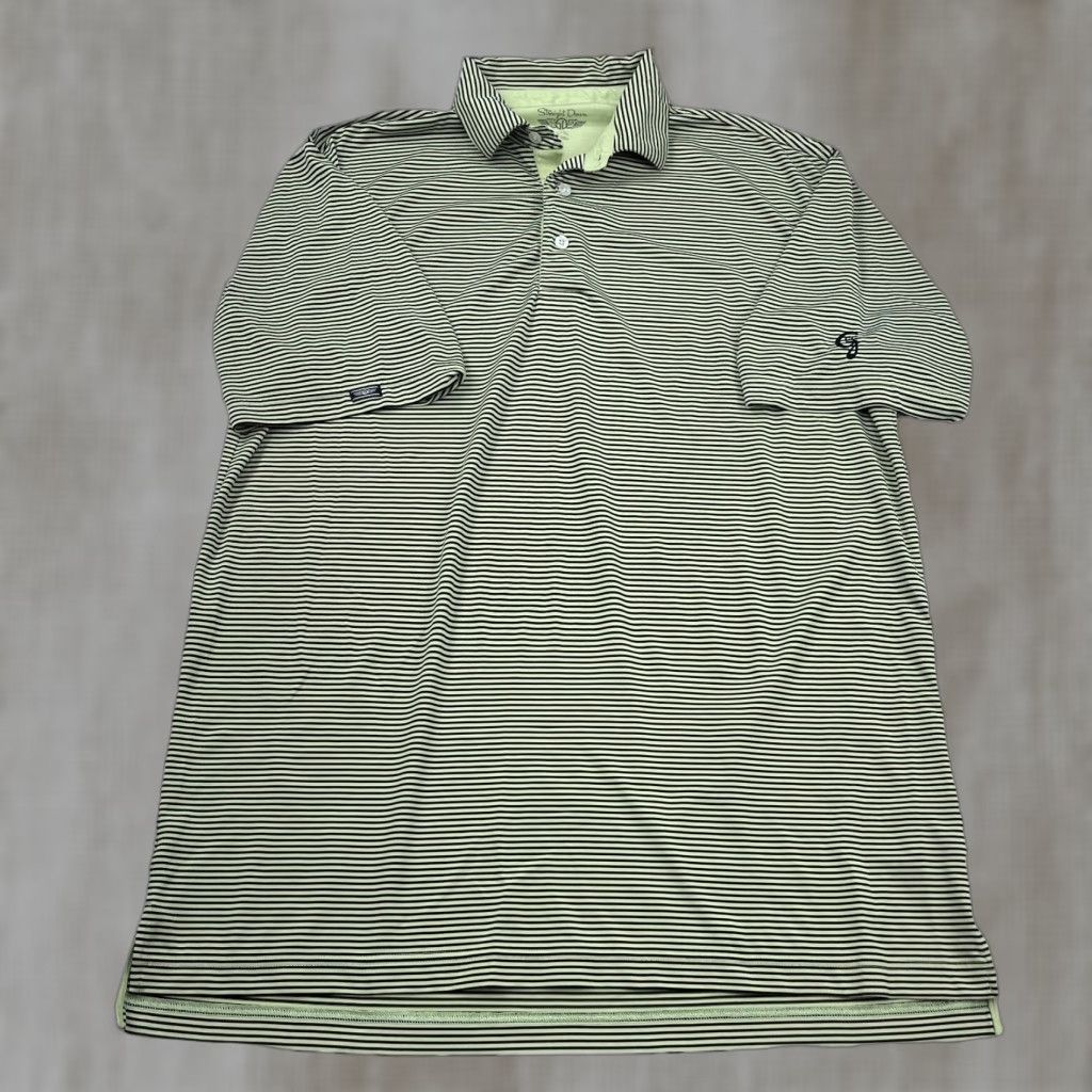 Vintage Straight Down Polo Shirt Men XL Yellow Black Striped Performance Golf Club Adult Size US XL / EU 56 / 4 - 1 Thumbnail