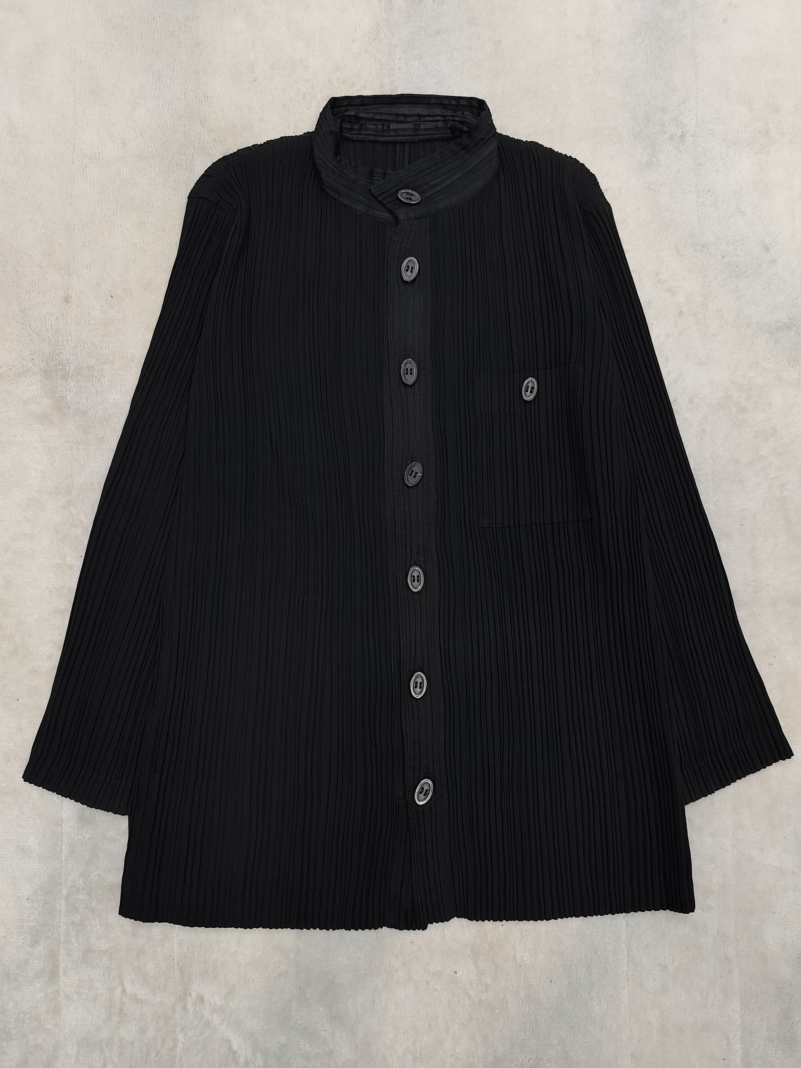 Issey Miyake ARCHIVE ISSEY MIYAKE Black Pleated Mandarin Collar Shirt Size US M / EU 48-50 / 2 - 3 Thumbnail