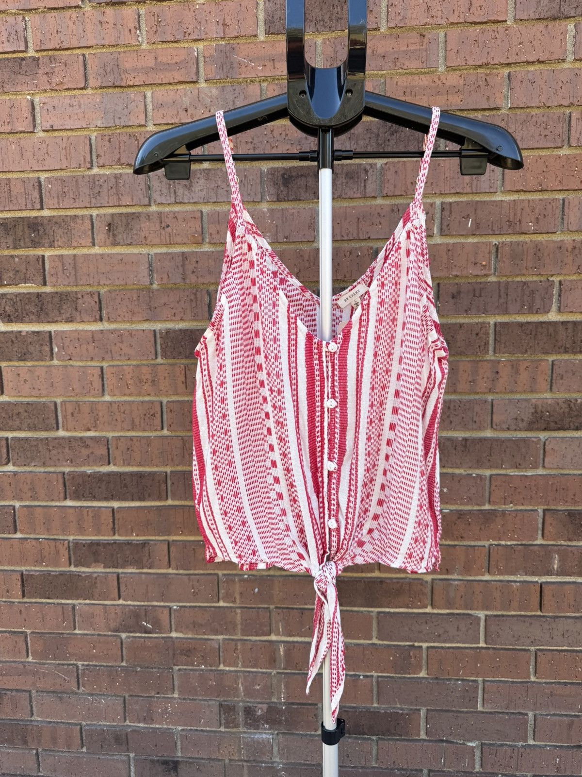 Other En Creme Red White Stripe Button Front Tie Hem Cami Tank Top Size L / US 10 / IT 46 - 1 Thumbnail