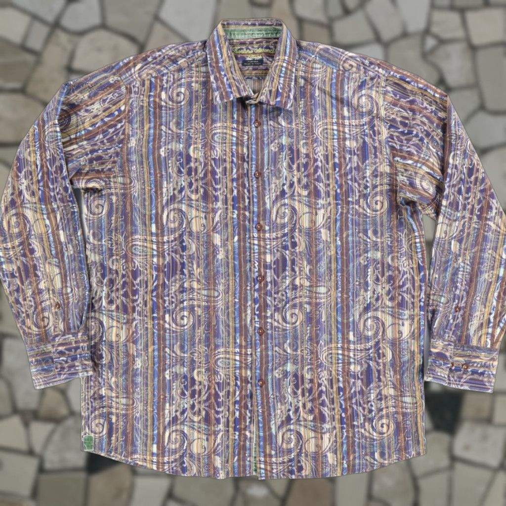 Vintage Visconti Black Textured Cotton Blend Paisley Long Sleeve Button Up Shirt Men's 2XL Size US XXL / EU 58 / 5 - 1 Thumbnail