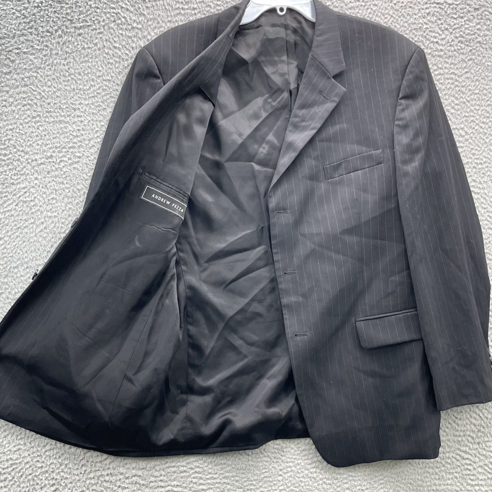 Vintage VINTAGE Andrew Fezza 100% Worsted Wool Blazer Men 44R Blue Pinstripe Business 90s Size 44R - 7 Thumbnail