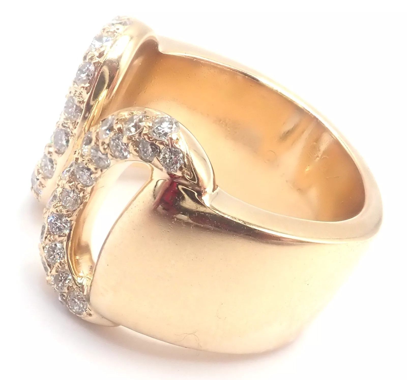 Hermes Hermes 18k Yellow Gold Diamond Horse bit Wide Band Ring Size ONE SIZE - 7 Thumbnail