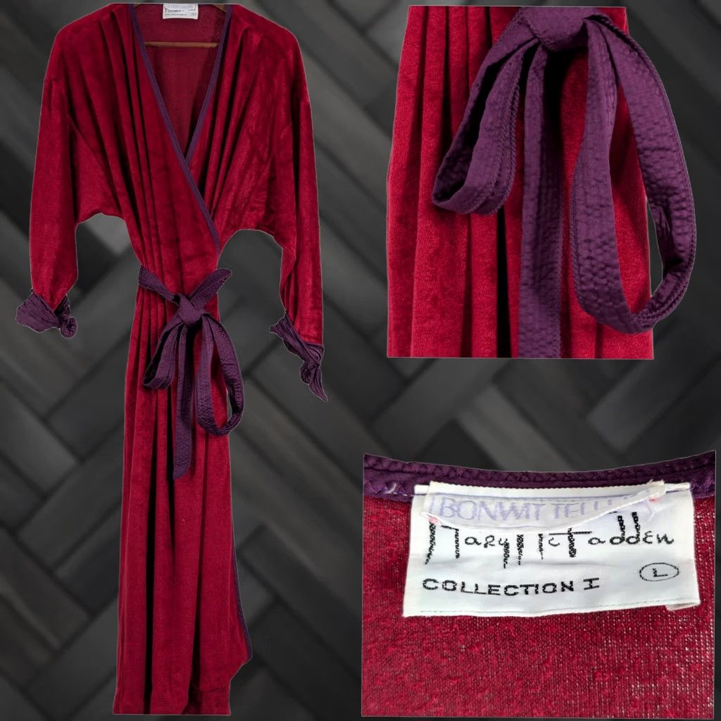 Mary McFadden VINTAGE Mary McFadden Couture Collection Robe Womens L Red Rayon Tie 49" 3/4 Sleeve Size L / US 10 / IT 46 - 1 Thumbnail