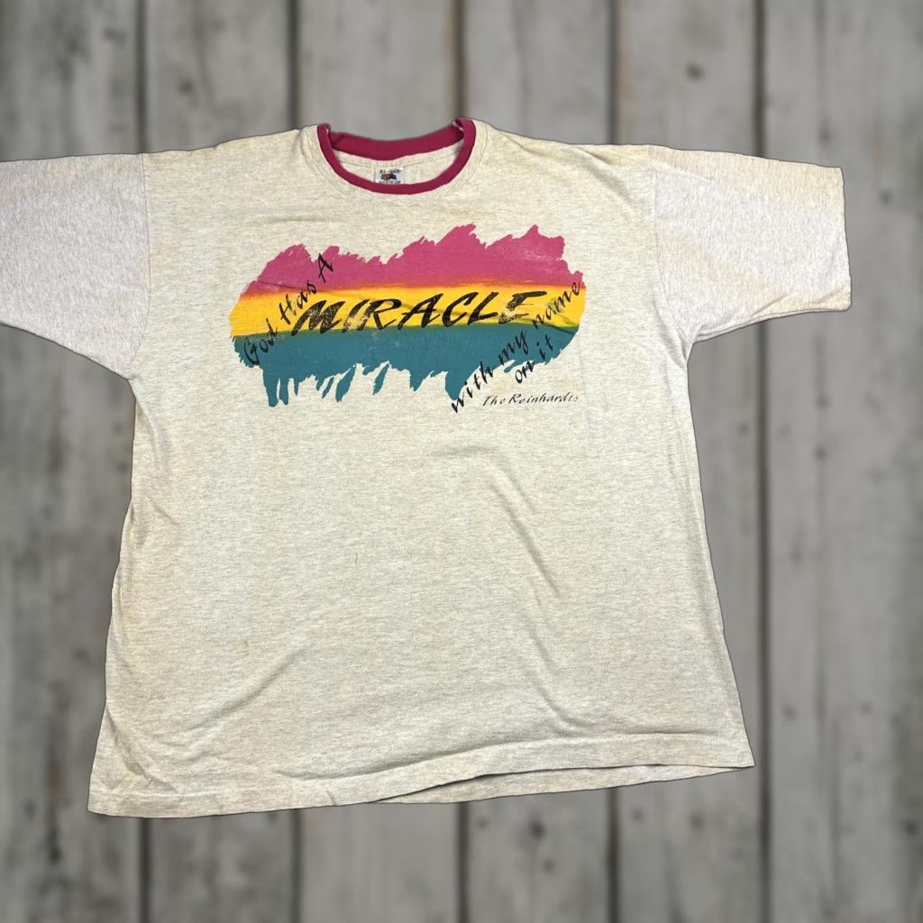 Fruit Of The Loom VINTAGE The Reinhardts Shirt Mens XL Heather Gray Ringer God Has A Miracle 90s Size US XL / EU 56 / 4 - 1 Thumbnail