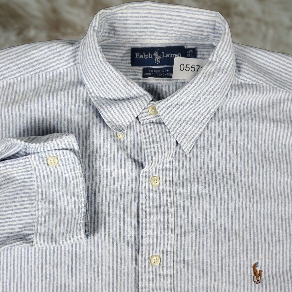 Ralph Lauren Ralph Lauren Dress Shirt Mens 17 Blue Striped Button-Down Long Sleeve Regular Fit Cotton Shirt Mens Size 17 Blue Striped Pony Dress Shirt Mens Size 46R - 1 Thumbnail
