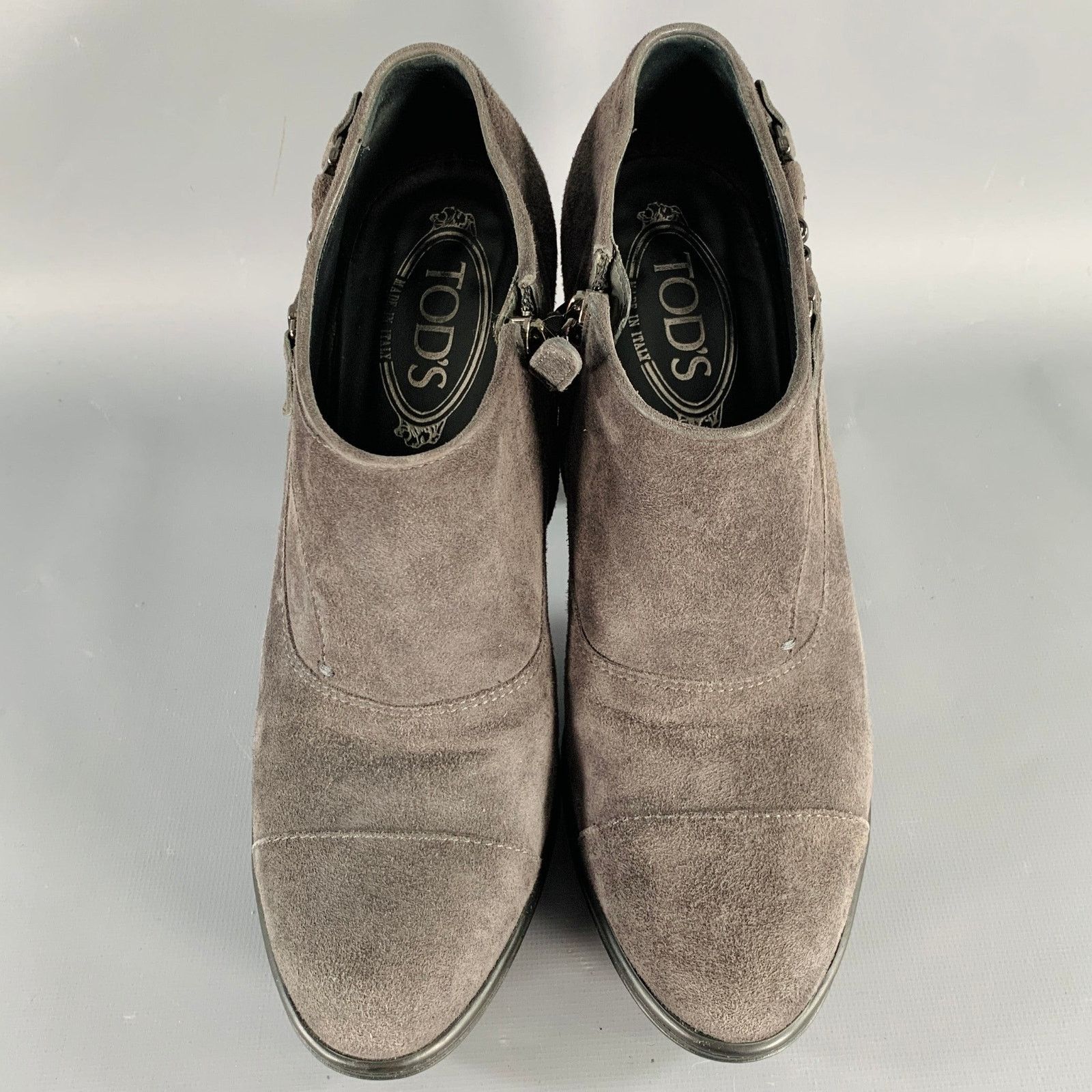 Tod's TOD'S Size 8.5 Grey Suede Platform Stacked Heel Ankle Boots Size US 8.5 / IT 38.5 - 4 Thumbnail