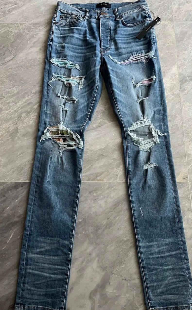 Amiri AMIRI Floral Patch Distressed Blue Jeans - dmc Size US 30 / EU 46 - 1 Thumbnail
