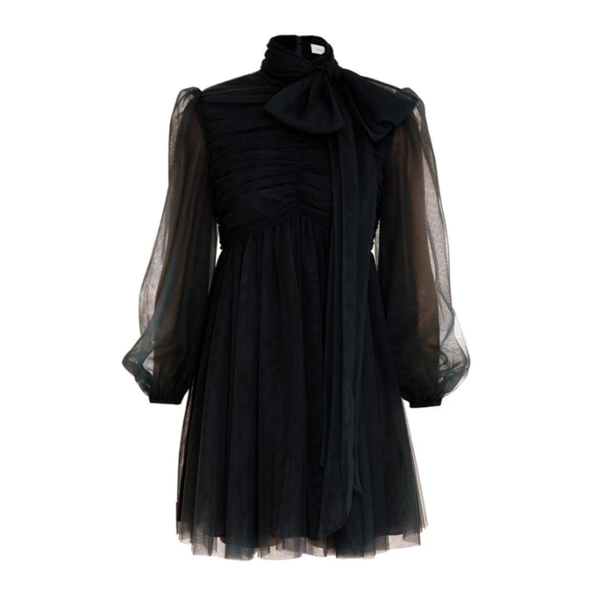 Zimmermann oc11z0425 Pussy-Bow Gathered Tulle Mini Dress in Black Size XL / US 12-14 / IT 48-50 - 1 Thumbnail