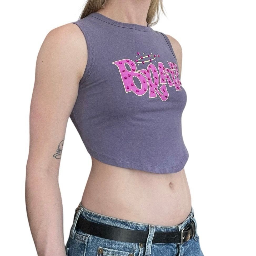 Other Bratz Purple Graphic Sequin Cropped Open Tie Back Tank Top Size S / US 4 / IT 40 - 2 Thumbnail