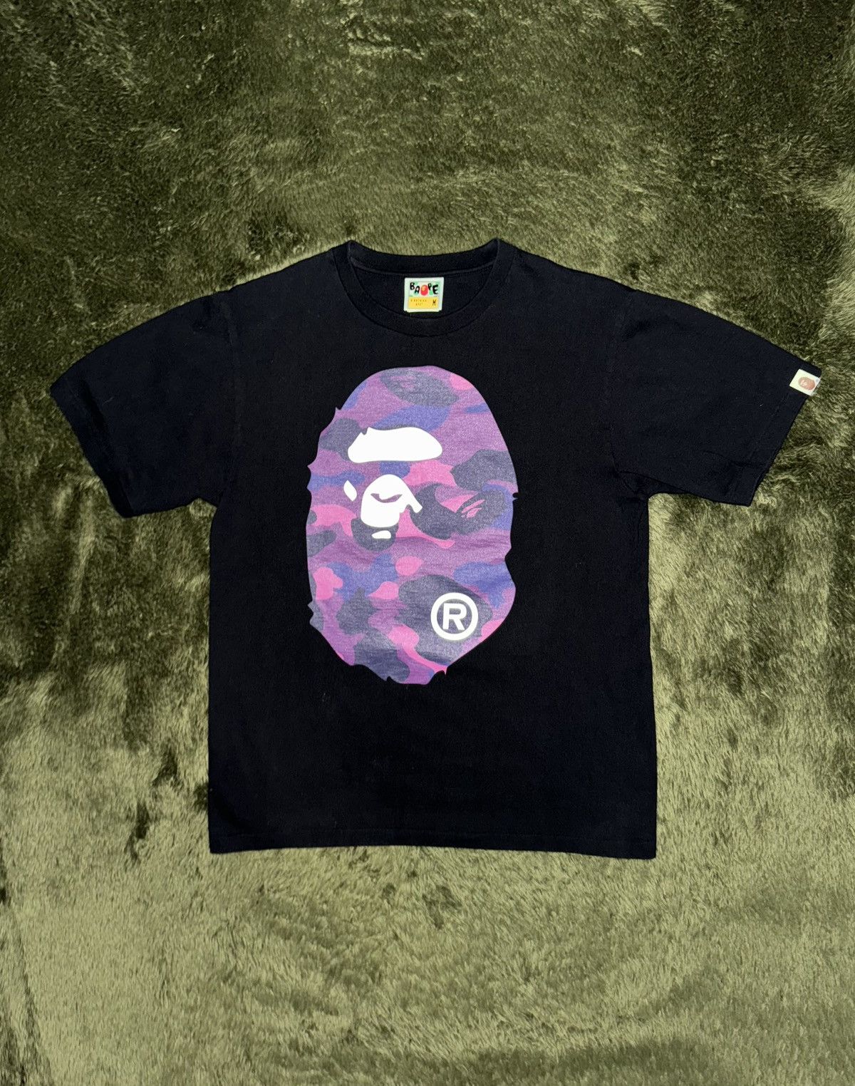 [M] BAPE Big Ape Head Purple Camo T-Shirt Black