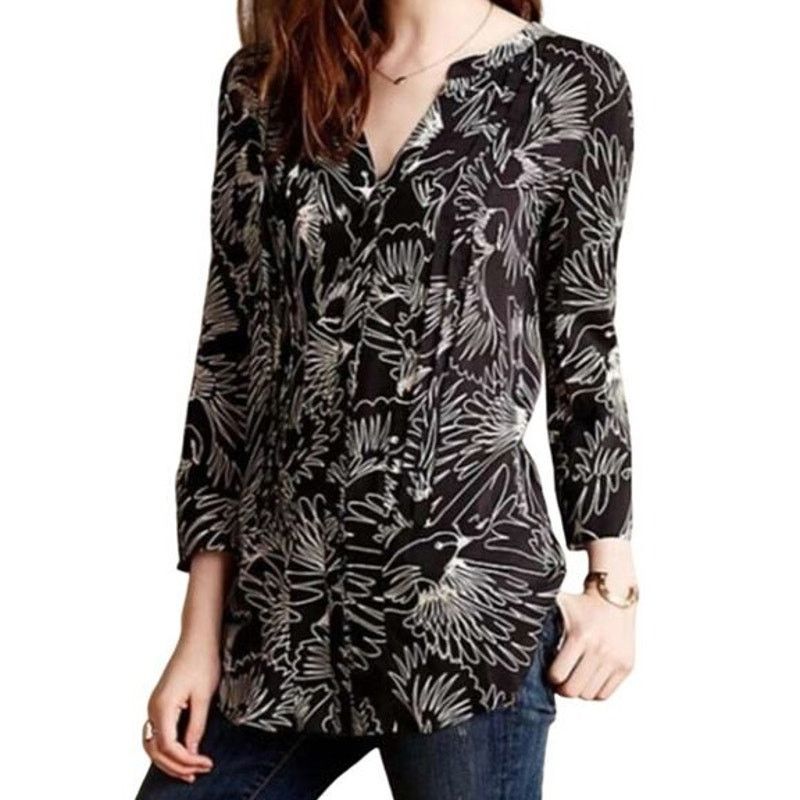 Anthropologie Maeve Anthropologie Bird Print Tunic 6 Button Front Artsy Size M / US 6-8 / IT 42-44 - 1 Thumbnail