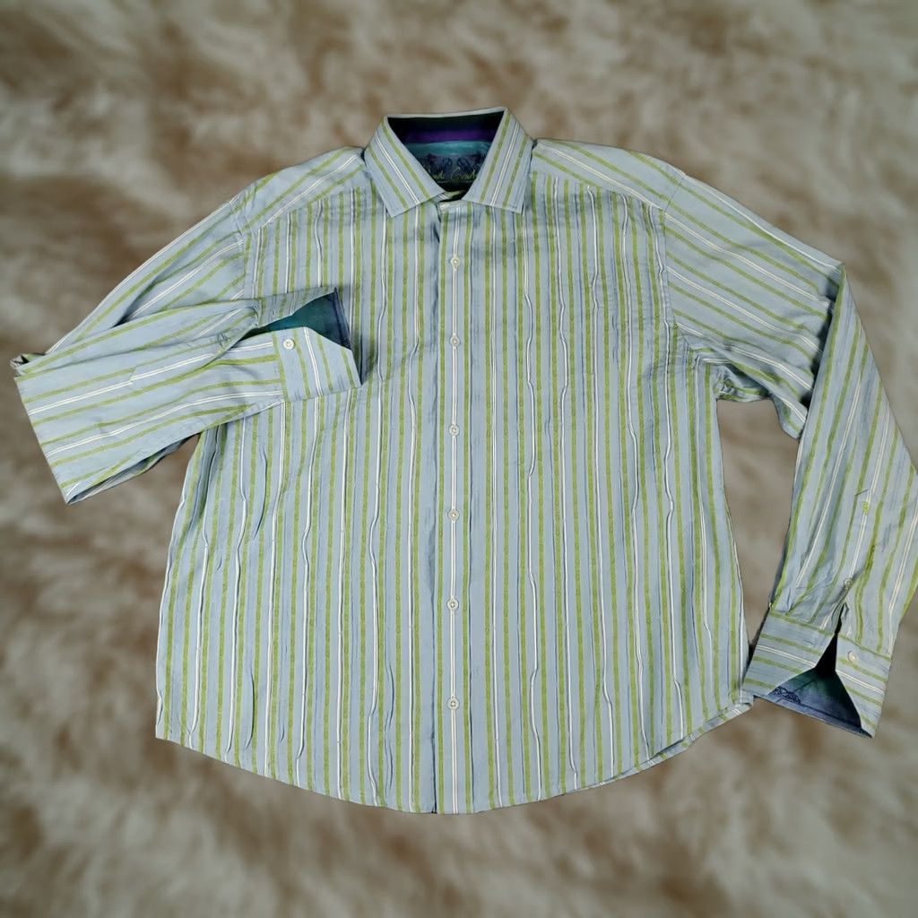 Robert Graham Robert Graham Shirt Mens Large Blue Green Striped Button-Up Long Sleeve Casual Business Formal Workwear Modern Classic Preppy Size US L / EU 52-54 / 3 - 1 Thumbnail