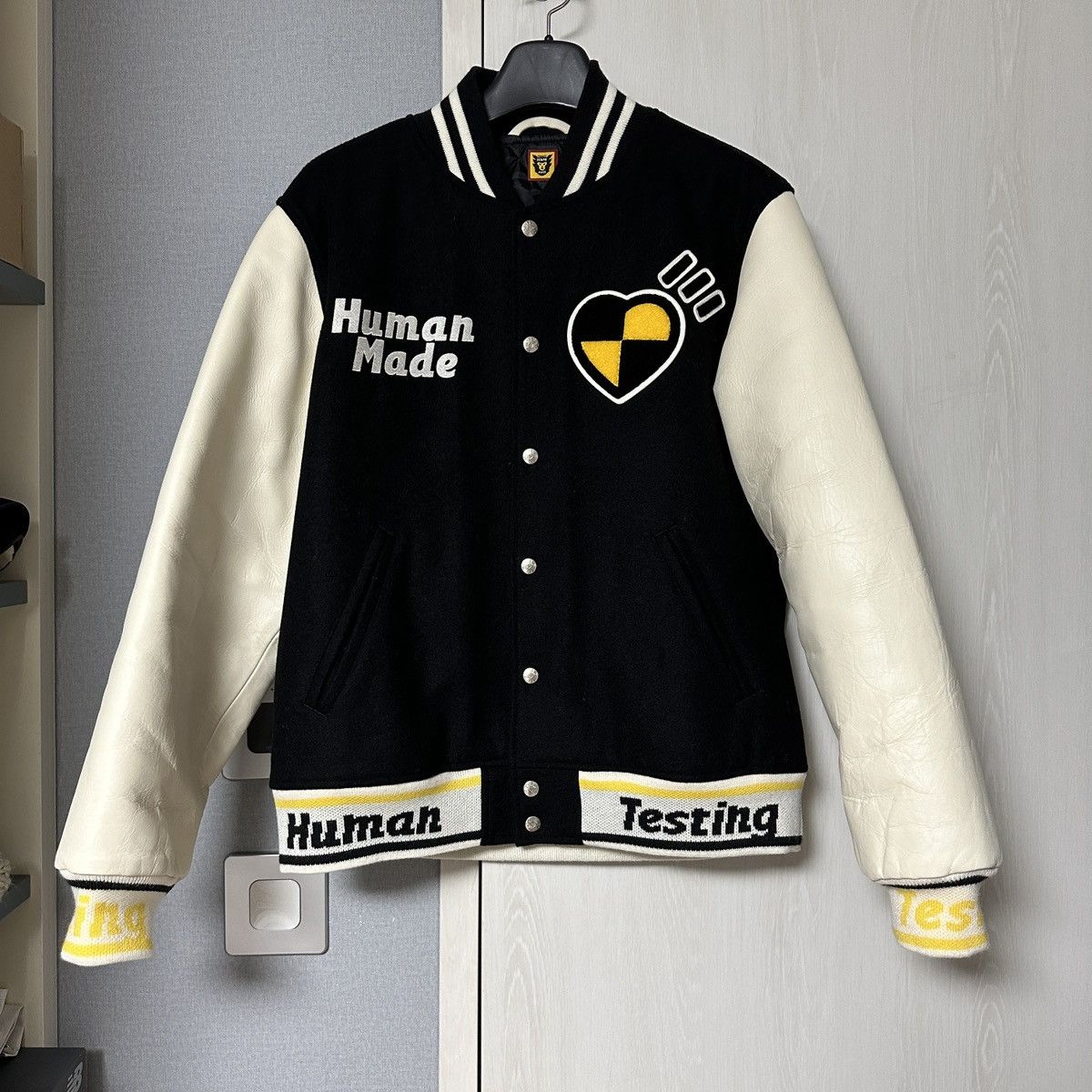 image of Human Made X Asap Rocky Awge Human Testing Varsity Jkt in Black, Men's