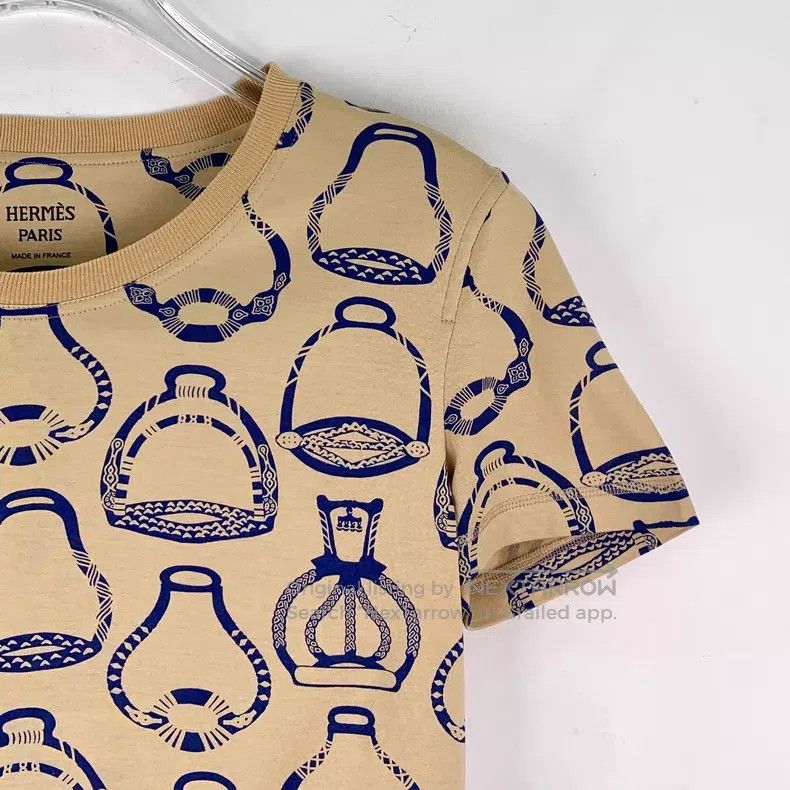 Hermes Hermes Brown Pattern Full Print Cotton Round Neck Short Sl Size XXS / US 00 / IT 34 - 3 Thumbnail