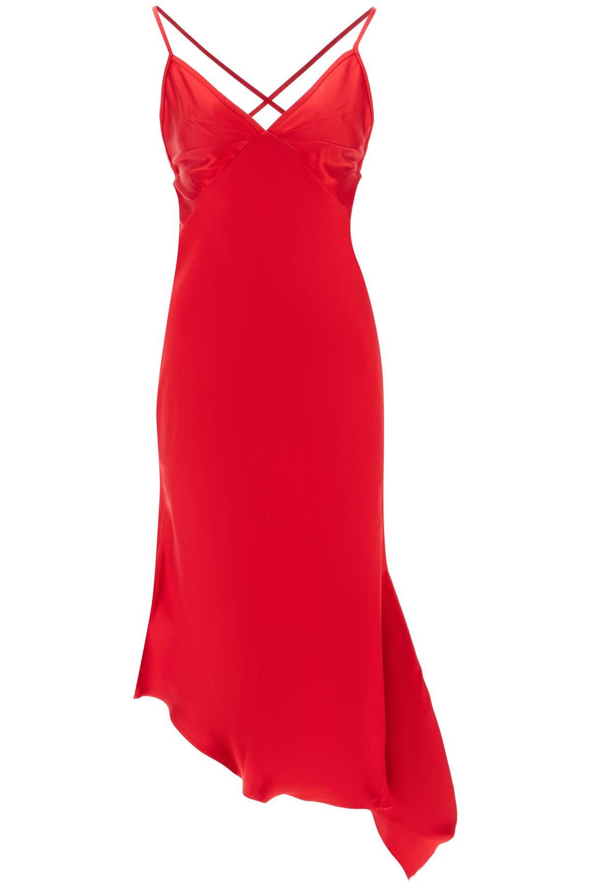 image of N21 Satin Slip Dress With Asymmetrical Hem in Rosso, Women's (Size Small)
