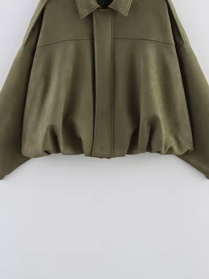 Vintage Khaki Retro Style Casual Elegant Loose Bomber Jacket Size S / US 4 / IT 40 - 5 Thumbnail