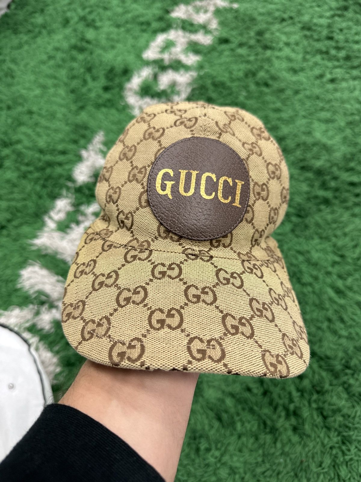 image of Gucci Monogram Cap in Beige, Men's