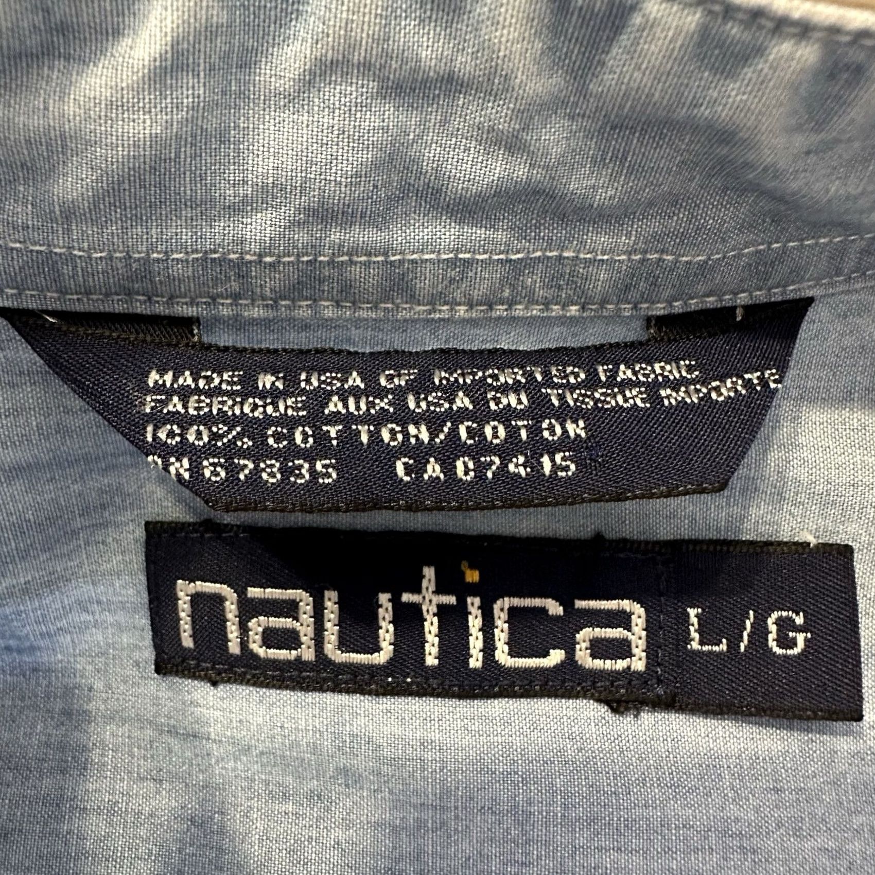 Nautica VINTAGE Nautica Button-Up Shirt Mens L Striped Beige Blue Casual Short Sleeve Collared Cotton Size US L / EU 52-54 / 3 - 3 Thumbnail