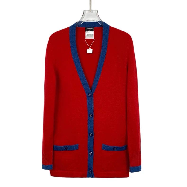 Chanel Red Cashmere V-Neck Knit Cardigan-dmc Size US L / EU 52-54 / 3 - 1 Thumbnail