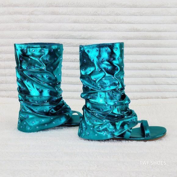 Other Fabulous Metallic Green Mermaid Upper & Rhinestones Sandal S Size US 7.5 / IT 37.5 - 2 Thumbnail