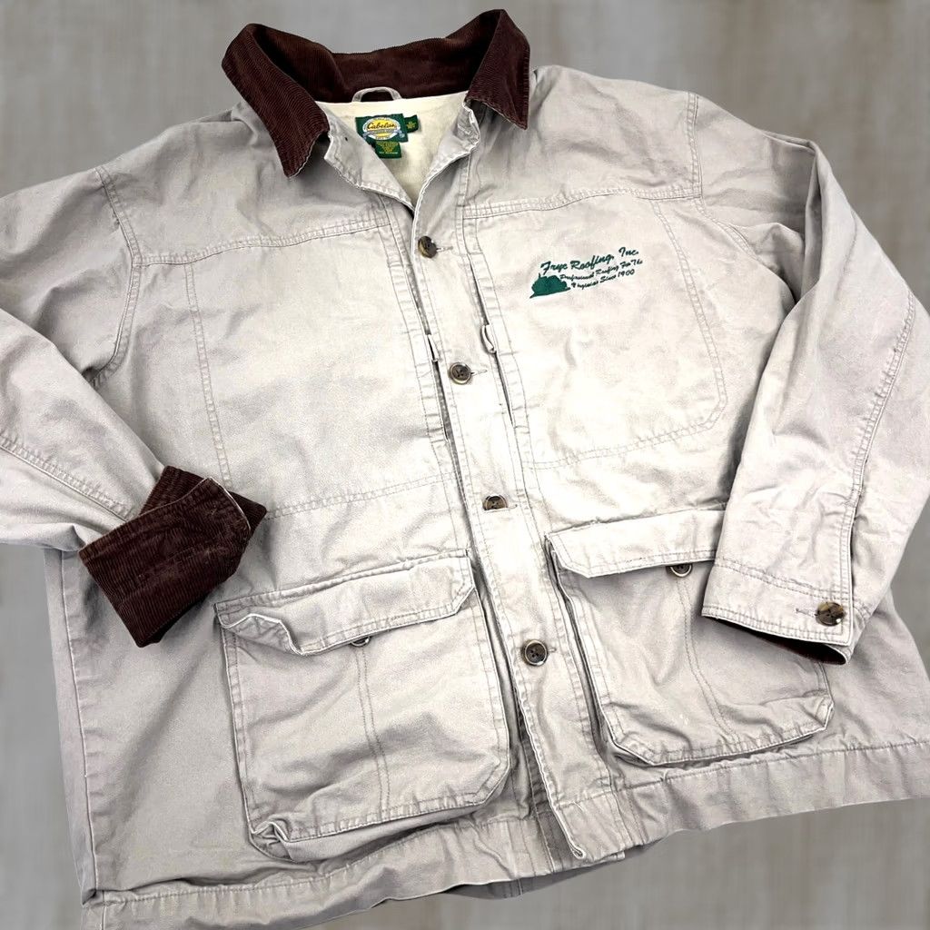 Vintage VINTAGE Cabela's Chore Jacket Men XL Tan Brown Barn Coat Corduroy Collar Green Solid 80s Retro Hipster Rockabilly Overcoat Jacket Mens Size US XL / EU 56 / 4 - 1 Thumbnail