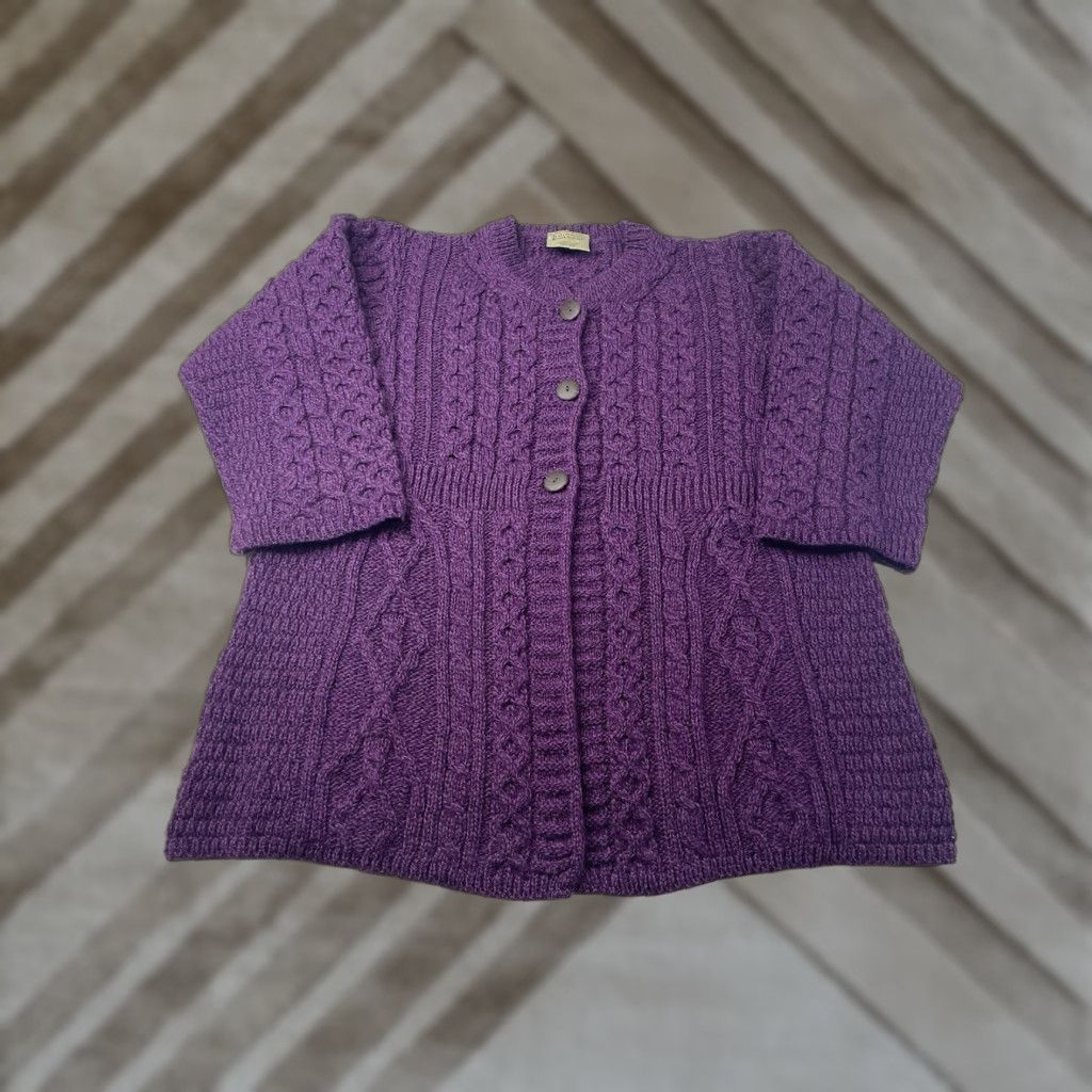 Vintage Kilronan Ireland Merino Wool Cardigan 3/4 Sleeve Purple Knit 100% Wool Size L Women's Sweater Button Size L / US 10 / IT 46 - 1 Thumbnail