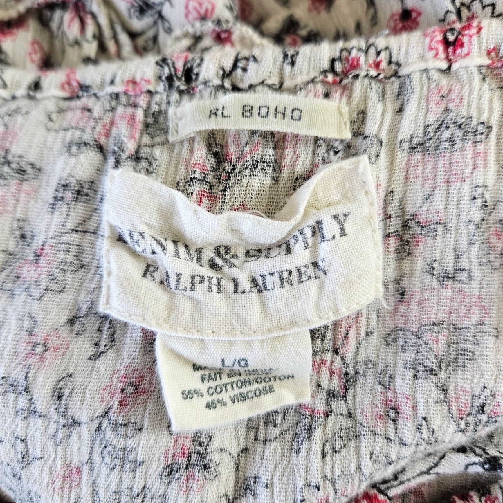 Vintage VINTAGE Denim & Supply Ralph Lauren Womens Boho Top Sz Large Red Black Floral Cotton... Size L / US 10 / IT 46 - 5 Thumbnail