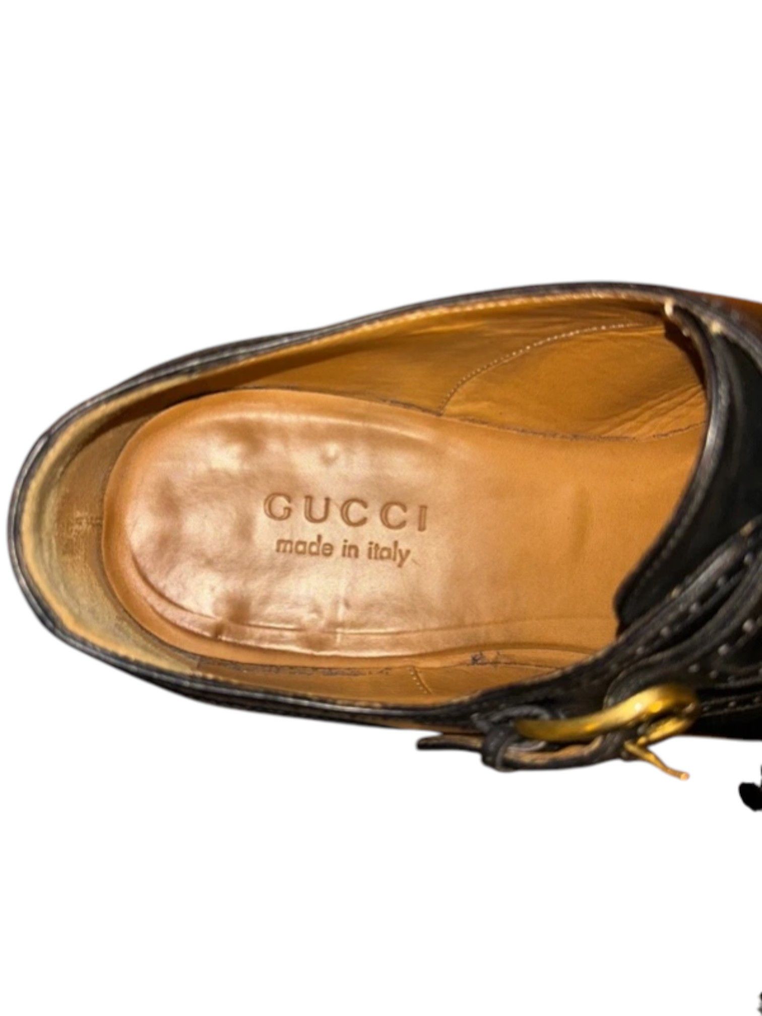 Gucci Gucci Black Leather Brogue Monk Strap Shoes Size US 11 / EU 44 - 4 Thumbnail
