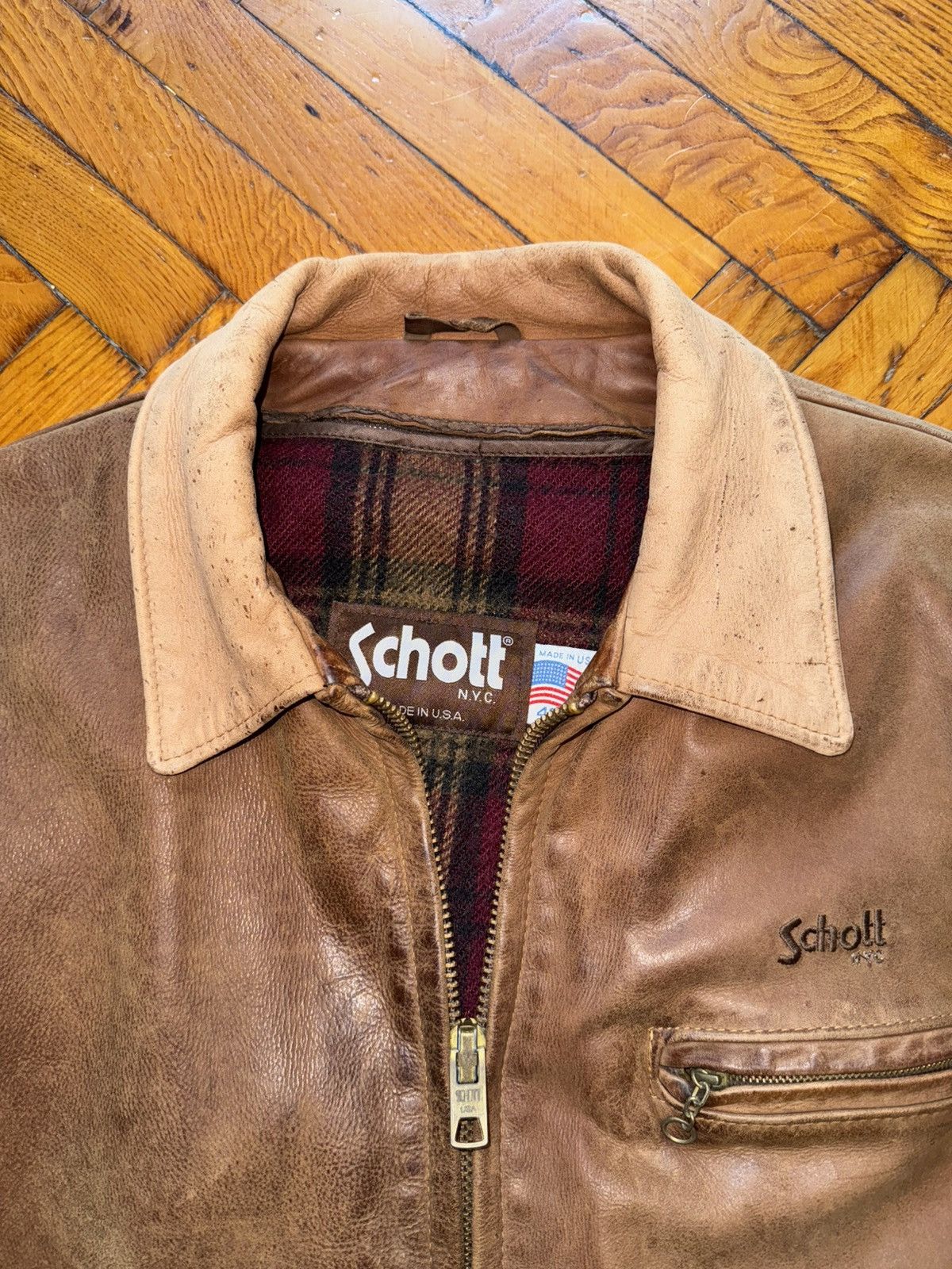 Schott Sunfaded brown leather Steerhide Schott mod. 133 highwayman Size US XXL / EU 58 / 5 - 5 Thumbnail