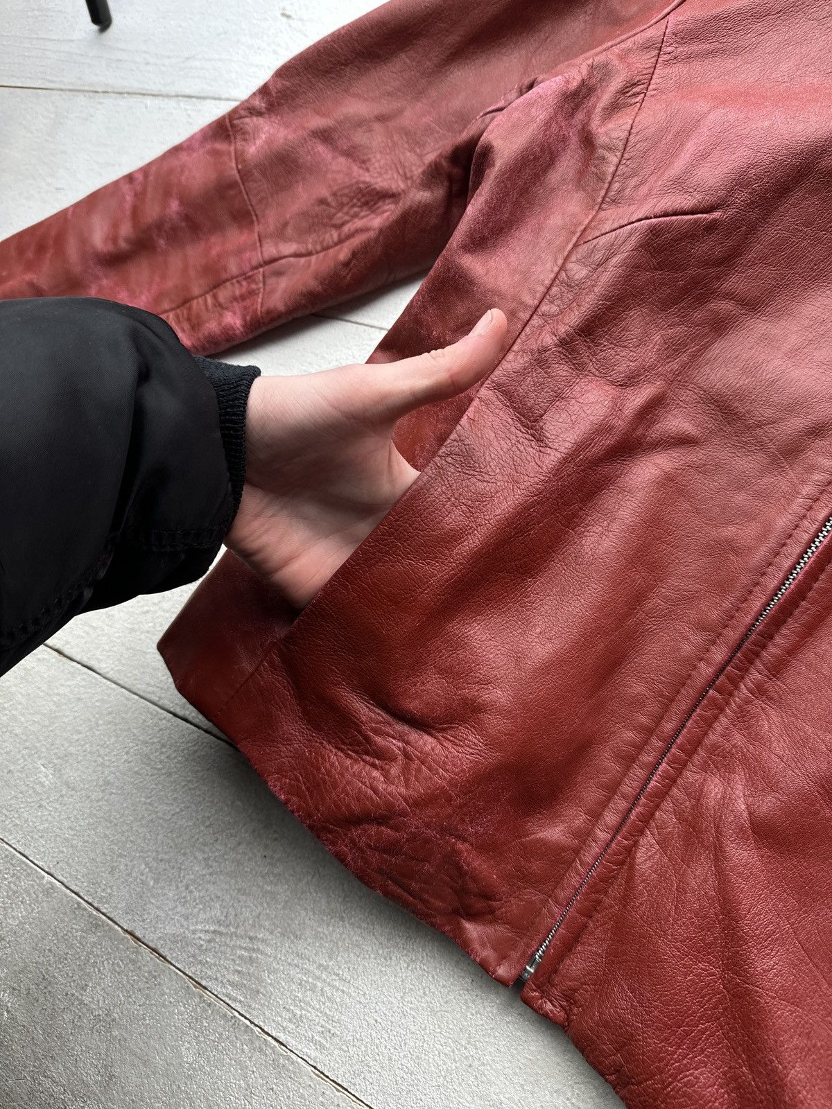 Other 🚨Y2K RICK OWENS TYPE DIRTY SLIM FIT ZIP LEATHER JACKET Size M / US 6-8 / IT 42-44 - 6 Thumbnail