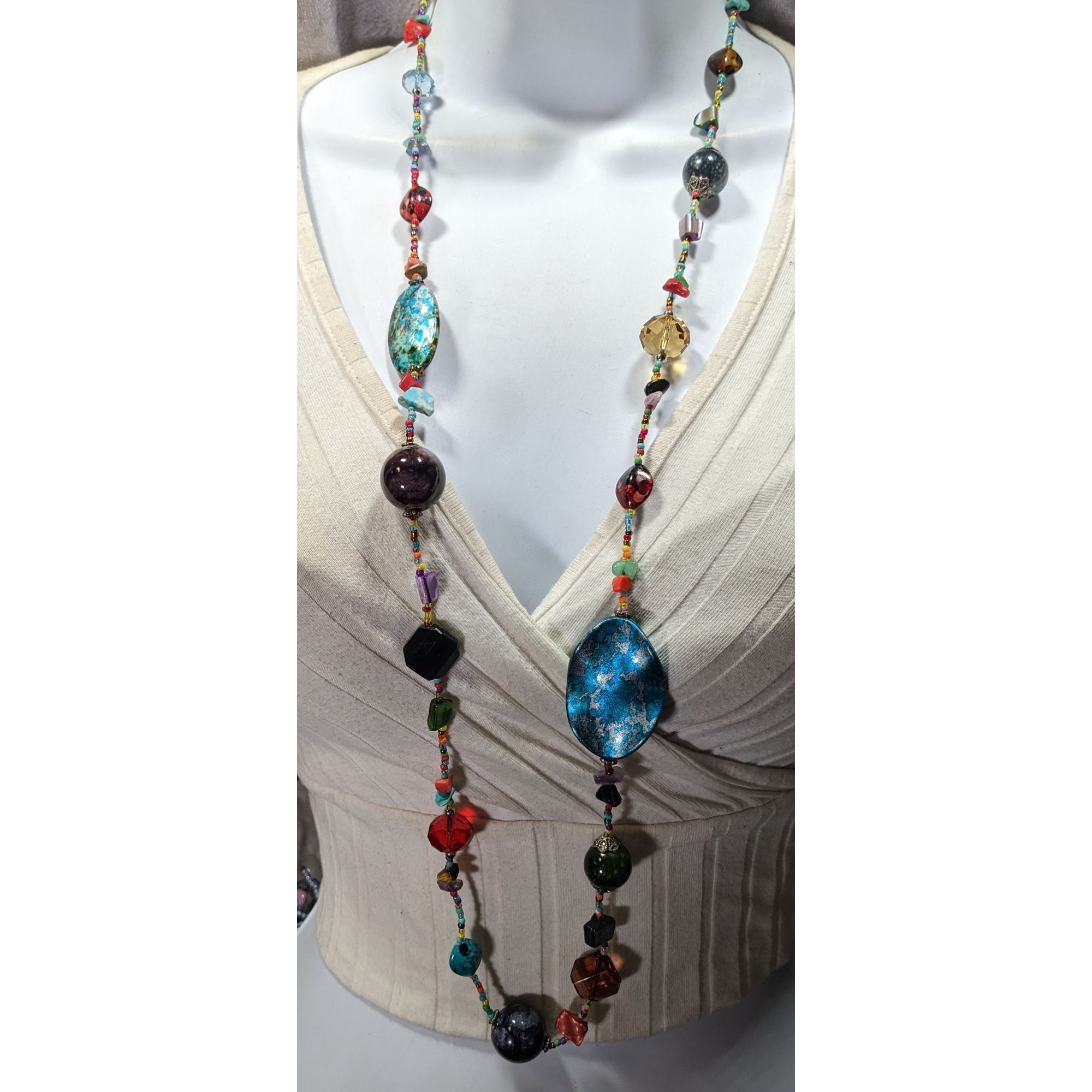 Other Rainbow Aristic Beaded Mixed Material Station Necklace Size ONE SIZE - 2 Thumbnail