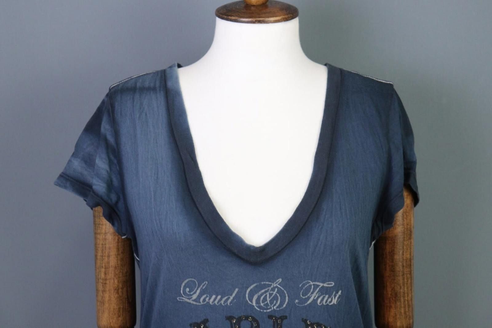 Designer Harley Davidson Big Logo Ptinted V-Neck Top T-Shirt Size L Size ONE SIZE - 2 Thumbnail