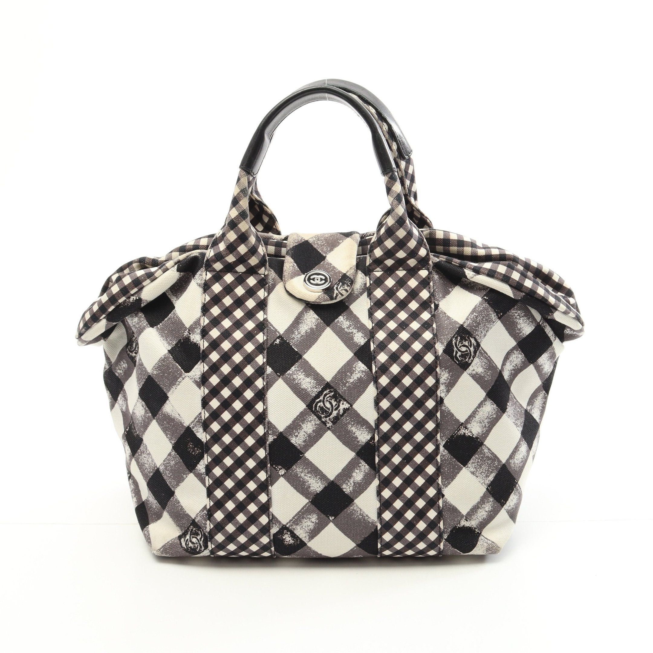 Chanel Chanel Cruise Line Coco Mark Handbag Check Canvas Leather White Gray Black Silver Hardware Size ONE SIZE - 1 Thumbnail