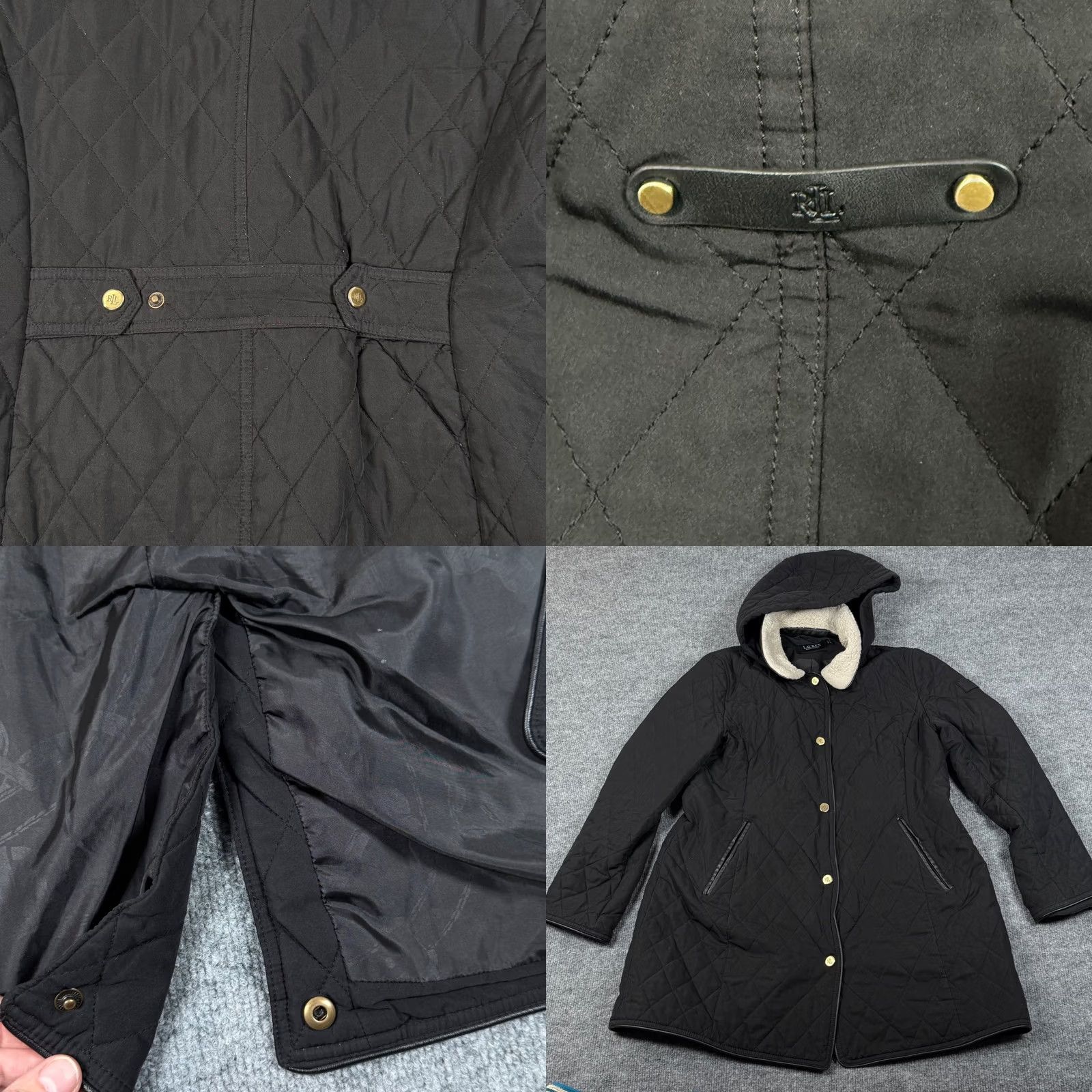 Ralph Lauren VINTAGE? No — Lauren Ralph Lauren Quilted Coat Hooded Faux Fur Trim Snap Front Black Womens Size 6 Regular Size M / US 6-8 / IT 42-44 - 8 Thumbnail