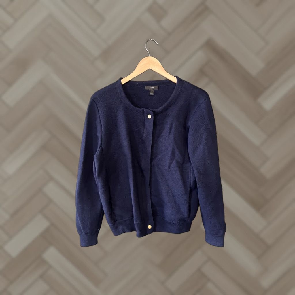 J.Crew J.CREW Sweater Cardigan Women XL Blue Full Zip Pockets Button Wool Knit Size XL / US 12-14 / IT 48-50 - 1 Thumbnail