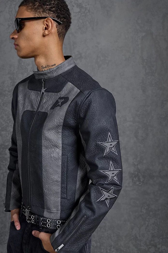 PSTAR⭐️ BOXY FAUX LEATHER PANELLED MOTO JACKET BY GUNNA