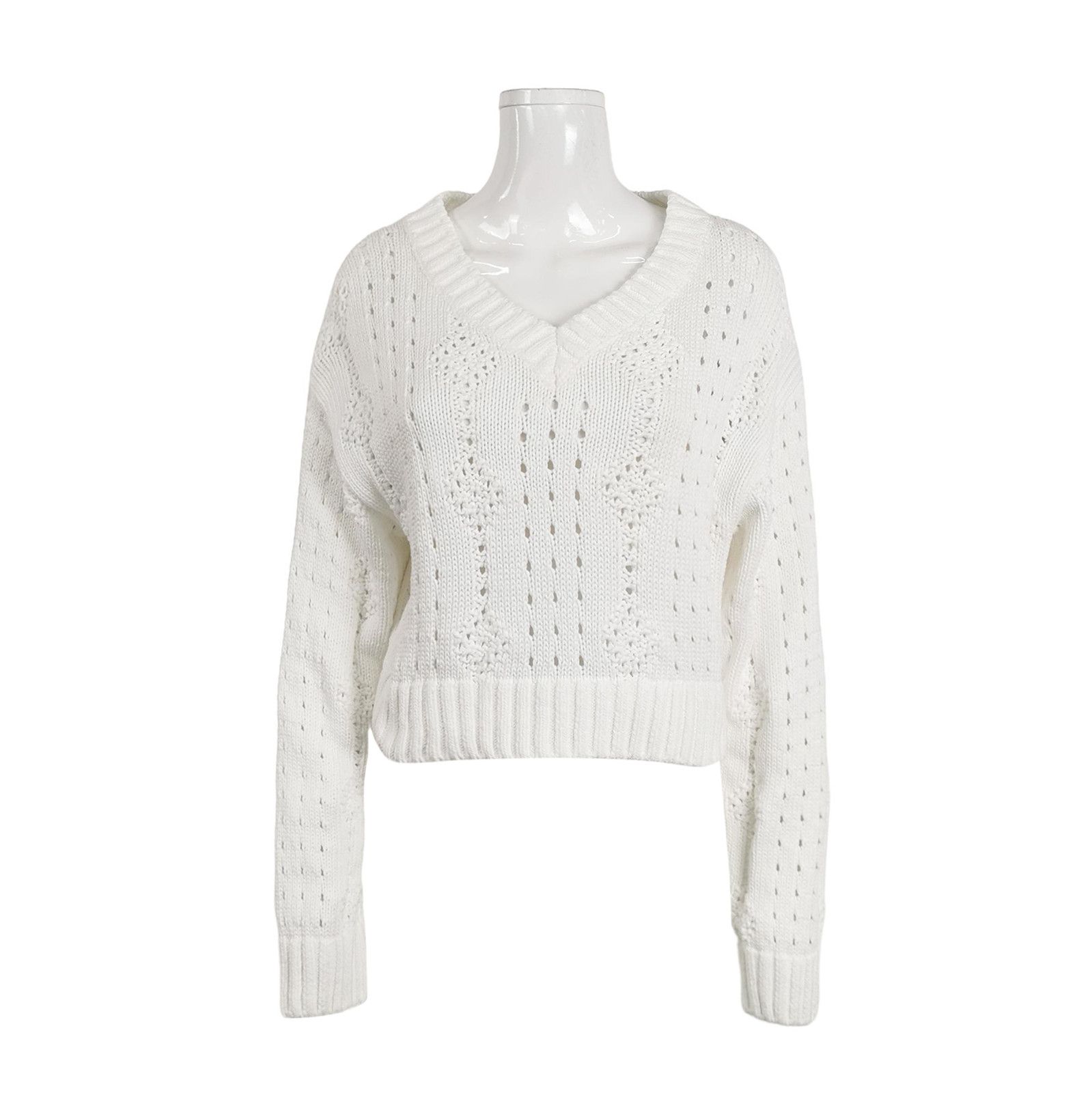 Prada Prada Cotton V-Neck Sweater in White - dmc Size L / US 10 / IT 46 - 1 Thumbnail