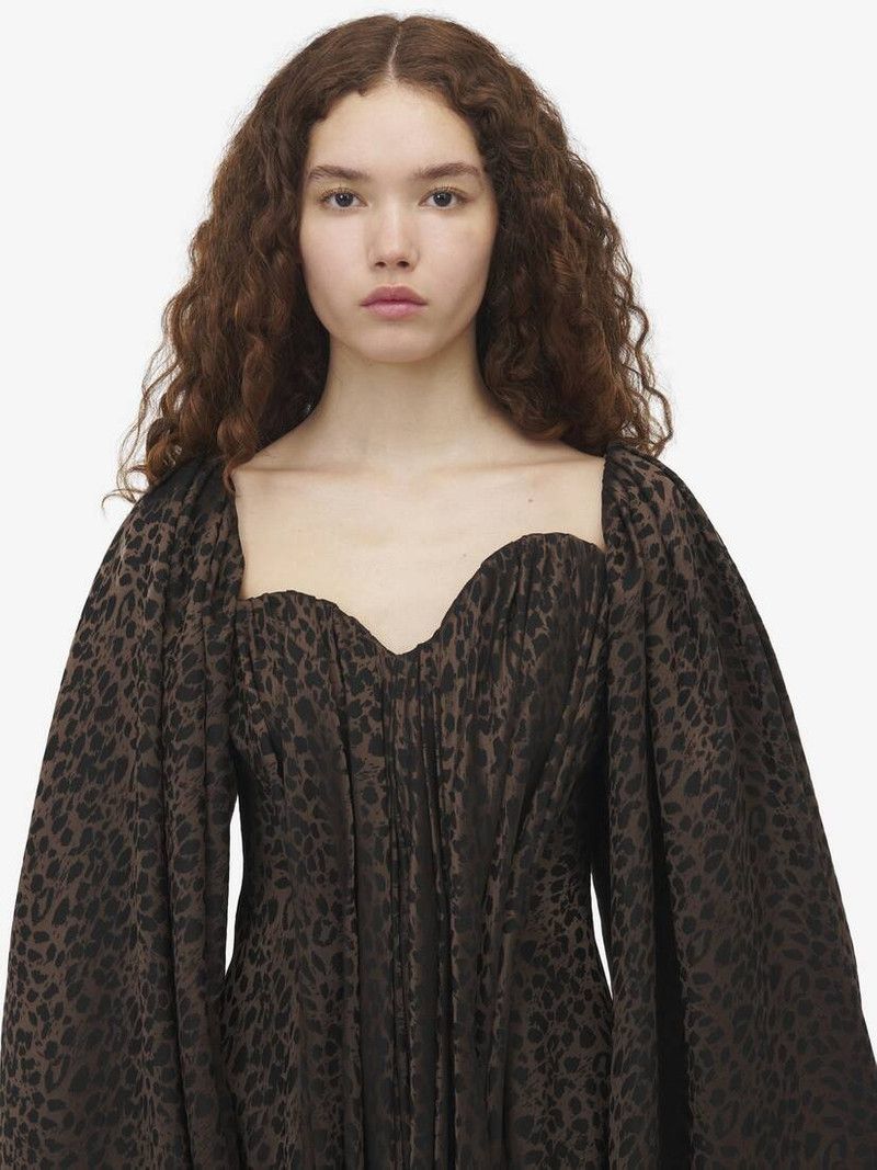 Alexander McQueen o1srvl11e0326 Leopard Jacquard Single-Sleeve Dress Size M / US 6-8 / IT 42-44 - 5 Thumbnail