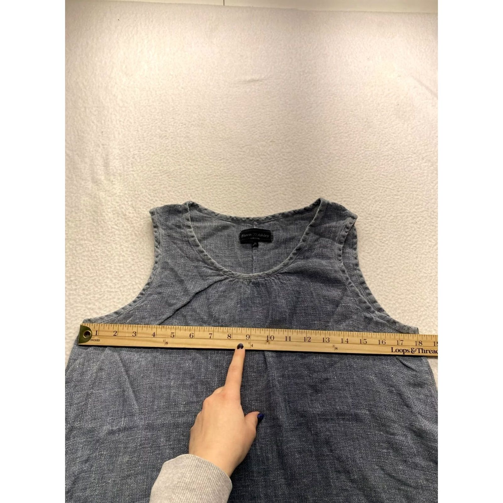 Vintage Flora Ashley Tank Womens XL Blue Linen-Cotton Frayed Hem Sleeveless Top Size XL / US 12-14 / IT 48-50 - 6 Thumbnail